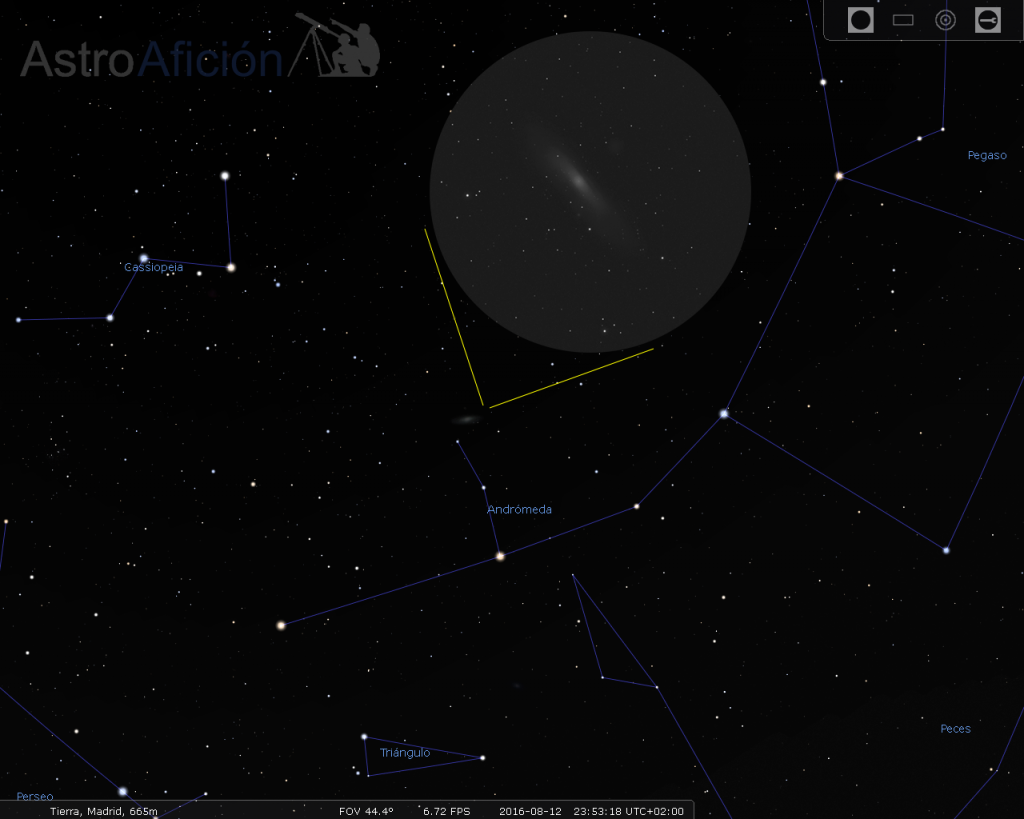 Localización y aspecto visual de la Galaxia de Andrómeda.