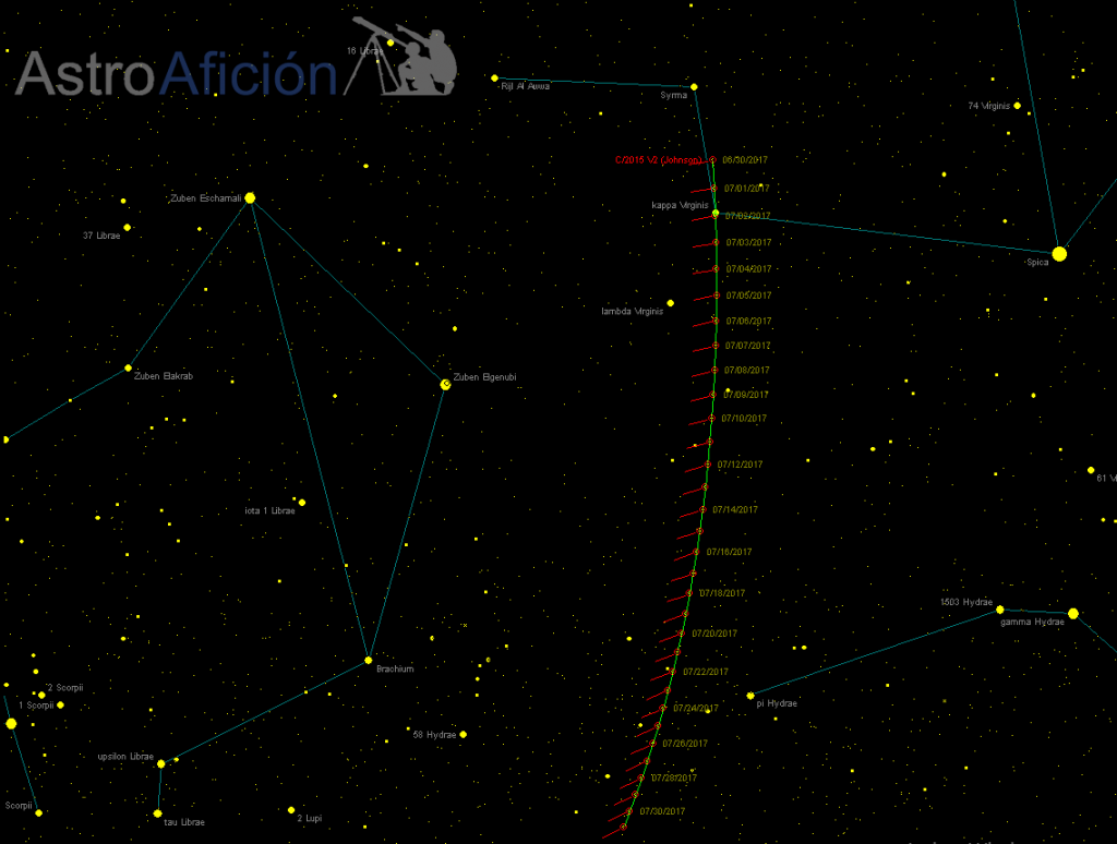 Localización del cometa C/2015 V2 (Johnson) en junio de 2017