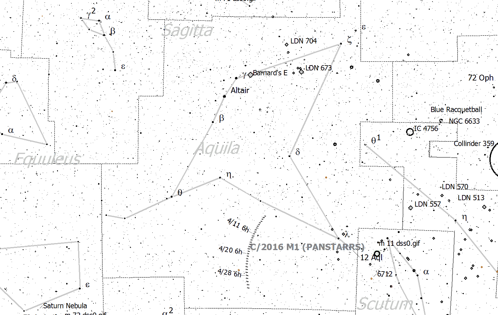 Localización del cometa C/2016 M1 (PANSTARRS) respecto a las constelaciones cercanas
