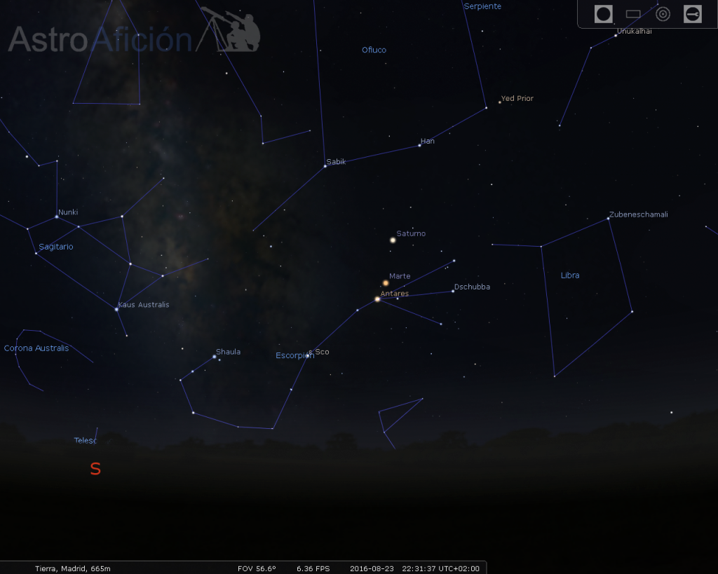 Conjunción Marte, Antares y Saturno