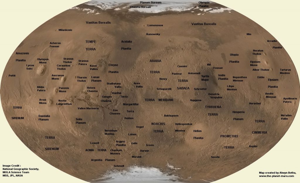 Mapa geográfico de Marte