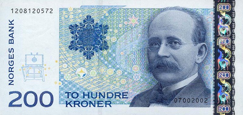 Kristian Birkeland en el billete de 200 coronas noruegas