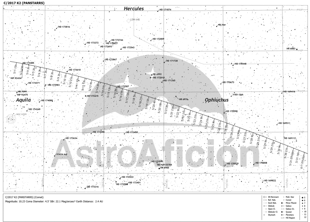 Localización del Cometa C/2017 K2 (PANSTARRS) en mayo de 2022.