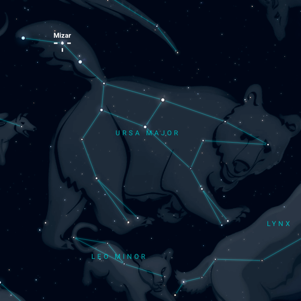 Localización de la estrella Mizar en el cielo. Imagen realizada con Stellarium.