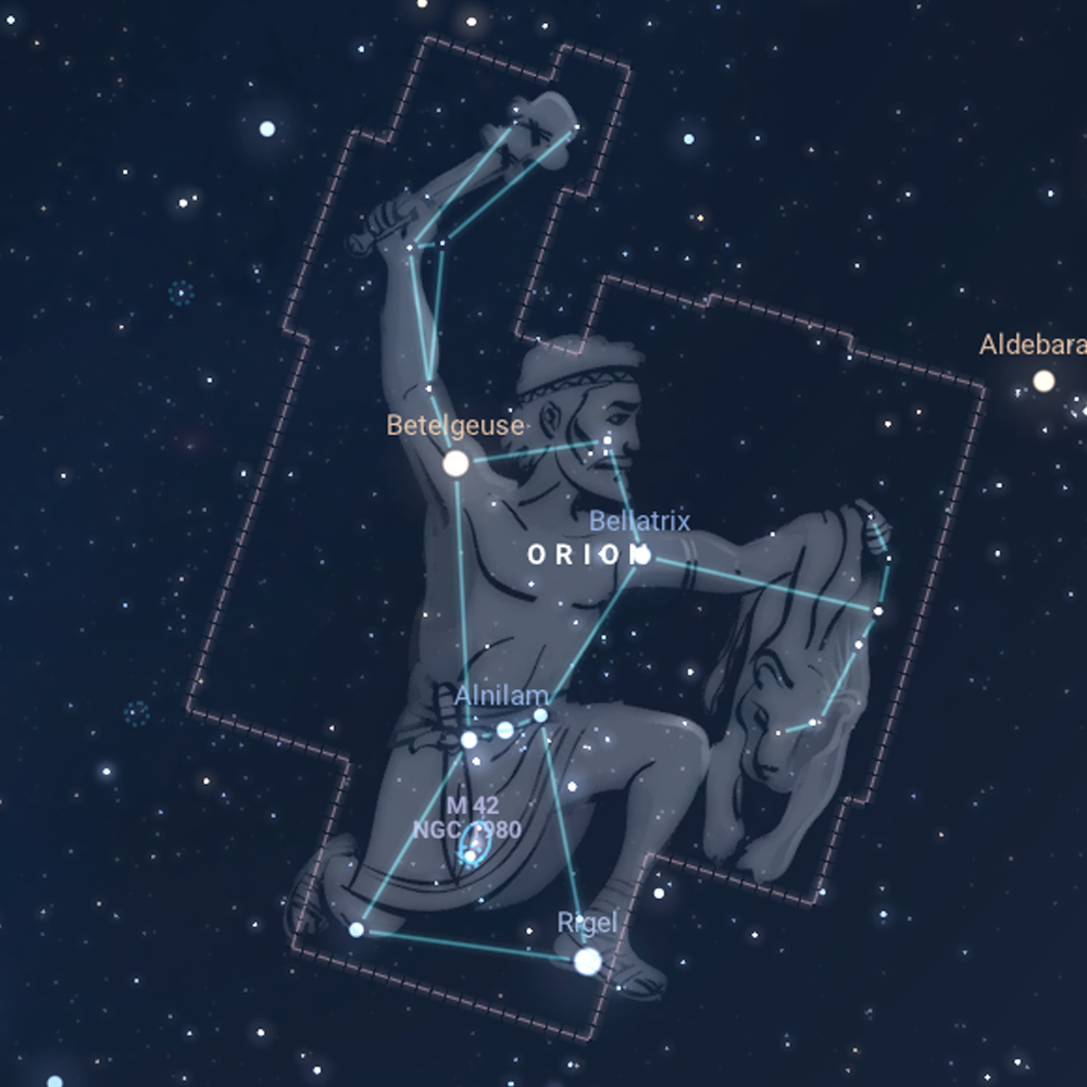 Imagen de la constelación de Orión creada con Stellarium