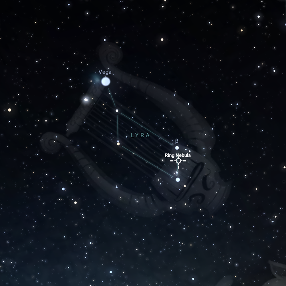 Ubicación de la Nebulosa del Anillo en la constelación de Lira. Stellarium.