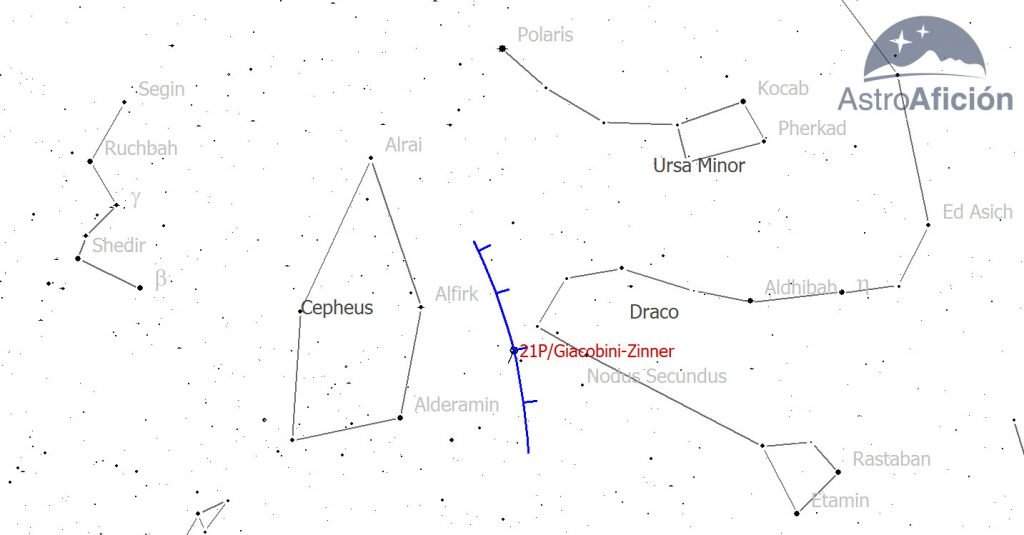 Mapa localización cometa 21P/Giacobini-Zinner