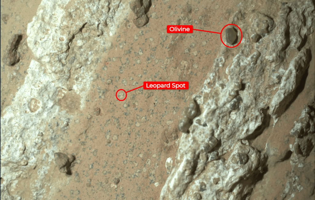 Detalle de la roca Cheyava Falls, con los puntos de interés etiquetados.