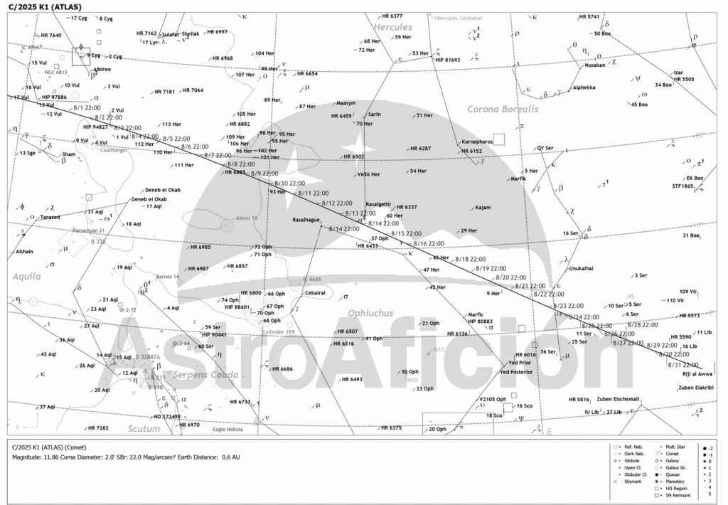 Localización del Cometa C/2025 K1 (ATLAS) en agosto de 2025