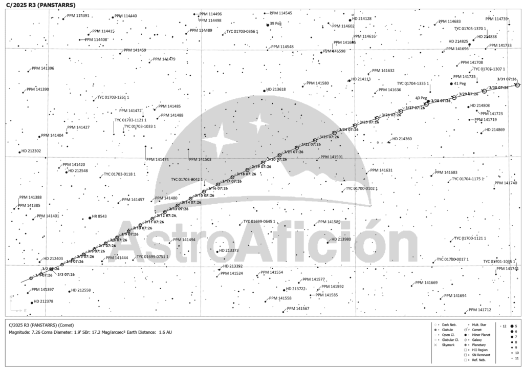 Carta de localización del Cometa C/2025 R3 (PANSTARRS) en marzo de 2025